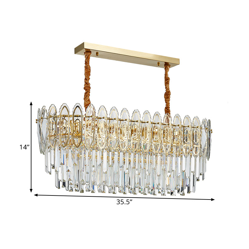 Gold Layered Oblong Island Lamp Contemporary Clear Crystal 10-Head Kitchen Hanging Light Clearhalo 'Ceiling Lights' 'Island Lights' Lighting' 1432433