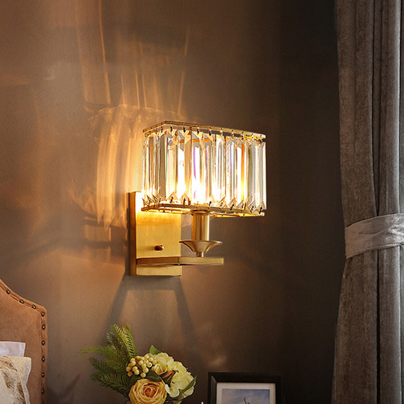 Cuboid Bedroom Wall Mounted Lighting Postmodern Crystal Single Brass Wall Sconce Clearhalo 'Cast Iron' 'Glass' 'Industrial' 'Modern wall lights' 'Modern' 'Tiffany' 'Traditional wall lights' 'Wall Lamps & Sconces' 'Wall Lights' Lighting' 1432481