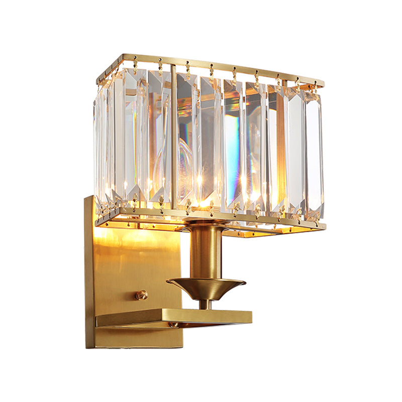 Cuboid Bedroom Wall Mounted Lighting Postmodern Crystal Single Brass Wall Sconce Clearhalo 'Cast Iron' 'Glass' 'Industrial' 'Modern wall lights' 'Modern' 'Tiffany' 'Traditional wall lights' 'Wall Lamps & Sconces' 'Wall Lights' Lighting' 1432482