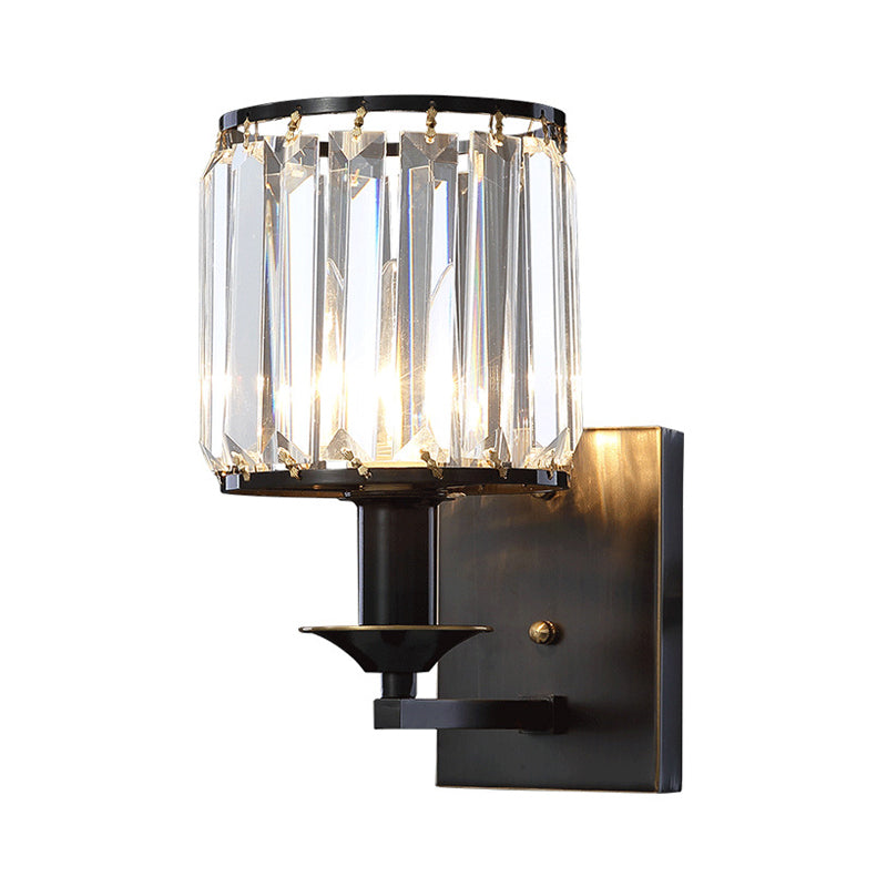 Modern Cylinder Wall Lighting Ideas 1 Head Prismatic Crystal Wall Mount Lamp in Black Clearhalo 'Cast Iron' 'Glass' 'Industrial' 'Modern wall lights' 'Modern' 'Tiffany' 'Traditional wall lights' 'Wall Lamps & Sconces' 'Wall Lights' Lighting' 1432486