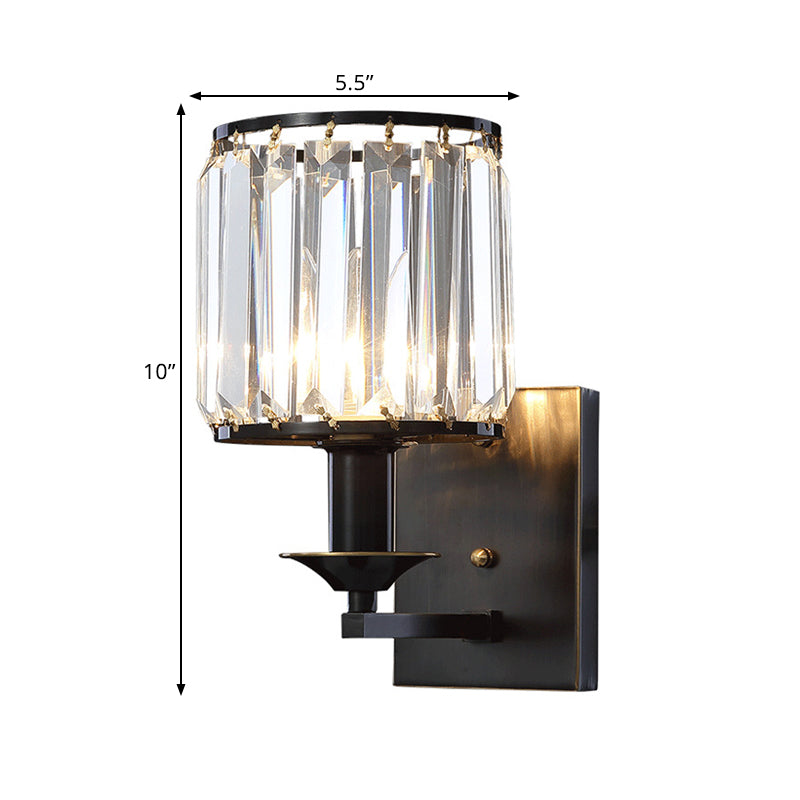 Modern Cylinder Wall Lighting Ideas 1 Head Prismatic Crystal Wall Mount Lamp in Black Clearhalo 'Cast Iron' 'Glass' 'Industrial' 'Modern wall lights' 'Modern' 'Tiffany' 'Traditional wall lights' 'Wall Lamps & Sconces' 'Wall Lights' Lighting' 1432487