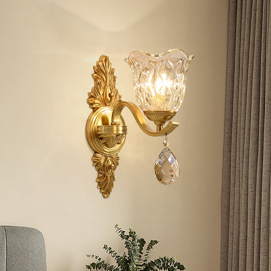 Blown Glass Bellflower Wall Light Mid-Century 1-Light Dining Room Sconce Lighting in Brass Clearhalo 'Wall Lamps & Sconces' 'Wall Lights' Lighting' 1432501