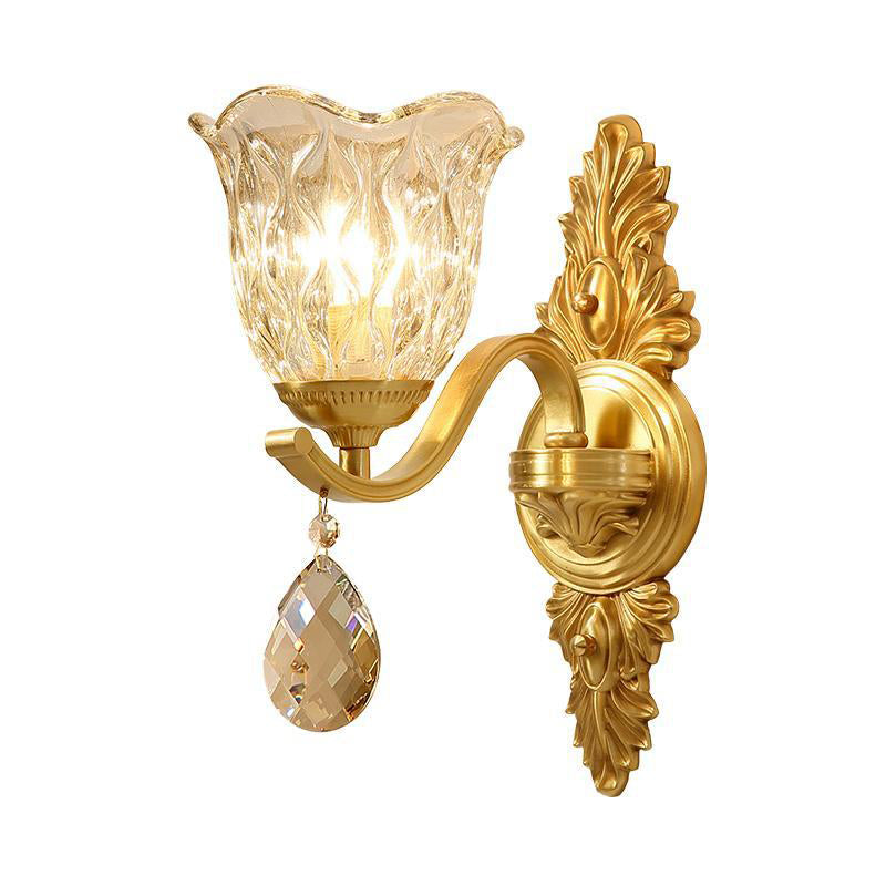 Blown Glass Bellflower Wall Light Mid-Century 1-Light Dining Room Sconce Lighting in Brass Clearhalo 'Wall Lamps & Sconces' 'Wall Lights' Lighting' 1432502