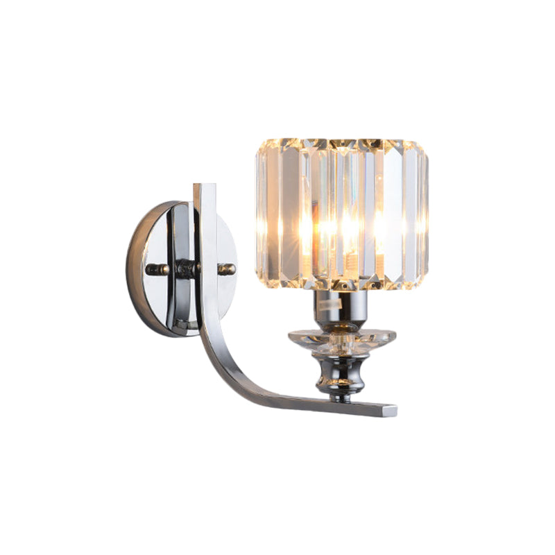 1 Bulb Wall Mount Lamp Modern Living Room Sconce Light with Cone/Cylinder Crystal Shade in Chrome Clearhalo 'Cast Iron' 'Glass' 'Industrial' 'Modern wall lights' 'Modern' 'Tiffany' 'Traditional wall lights' 'Wall Lamps & Sconces' 'Wall Lights' Lighting' 1432532