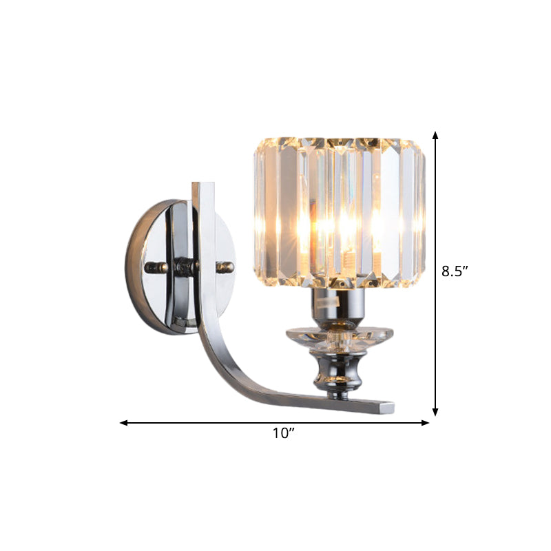 1 Bulb Wall Mount Lamp Modern Living Room Sconce Light with Cone/Cylinder Crystal Shade in Chrome Clearhalo 'Cast Iron' 'Glass' 'Industrial' 'Modern wall lights' 'Modern' 'Tiffany' 'Traditional wall lights' 'Wall Lamps & Sconces' 'Wall Lights' Lighting' 1432534