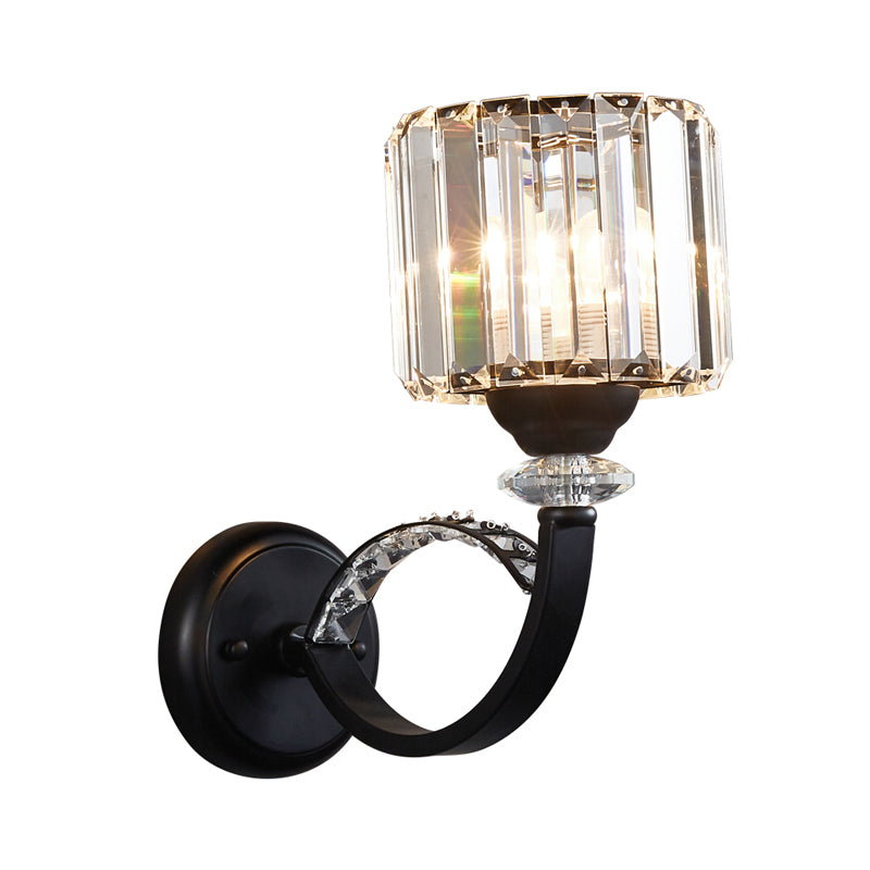 Black Single Wall Light Fixture Modern Prismatic Crystal Cylindrical Wall Mounted Lamp Black Clearhalo 'Cast Iron' 'Glass' 'Industrial' 'Modern wall lights' 'Modern' 'Tiffany' 'Traditional wall lights' 'Wall Lamps & Sconces' 'Wall Lights' Lighting' 1432537