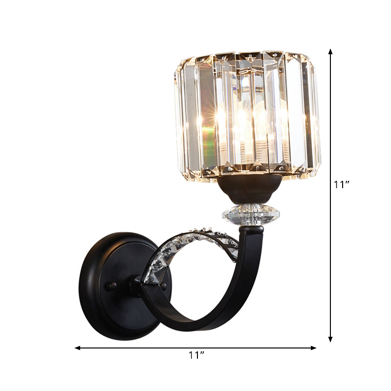Black Single Wall Light Fixture Modern Prismatic Crystal Cylindrical Wall Mounted Lamp Clearhalo 'Cast Iron' 'Glass' 'Industrial' 'Modern wall lights' 'Modern' 'Tiffany' 'Traditional wall lights' 'Wall Lamps & Sconces' 'Wall Lights' Lighting' 1432538