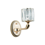 1/2-Head Beveled Cut Crystal Wall Lamp Contemporary Gold Cylinder Living Room Wall Mount Light Clearhalo 'Cast Iron' 'Glass' 'Industrial' 'Modern wall lights' 'Modern' 'Tiffany' 'Traditional wall lights' 'Wall Lamps & Sconces' 'Wall Lights' Lighting' 1432551