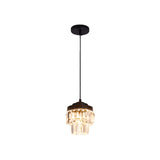 2 Tiers Crystal Pendant Light Modern 1 Bulb Corridor Ceiling Suspension Lamp in Black/Gold Clearhalo 'Ceiling Lights' 'Modern Pendants' 'Modern' 'Pendant Lights' 'Pendants' Lighting' 1432623