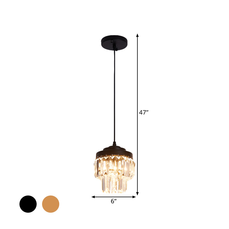 2 Tiers Crystal Pendant Light Modern 1 Bulb Corridor Ceiling Suspension Lamp in Black/Gold Clearhalo 'Ceiling Lights' 'Modern Pendants' 'Modern' 'Pendant Lights' 'Pendants' Lighting' 1432624