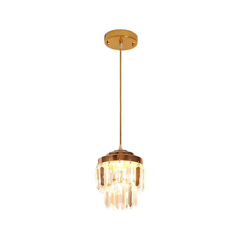 2 Tiers Crystal Pendant Light Modern 1 Bulb Corridor Ceiling Suspension Lamp in Black/Gold Clearhalo 'Ceiling Lights' 'Modern Pendants' 'Modern' 'Pendant Lights' 'Pendants' Lighting' 1432627