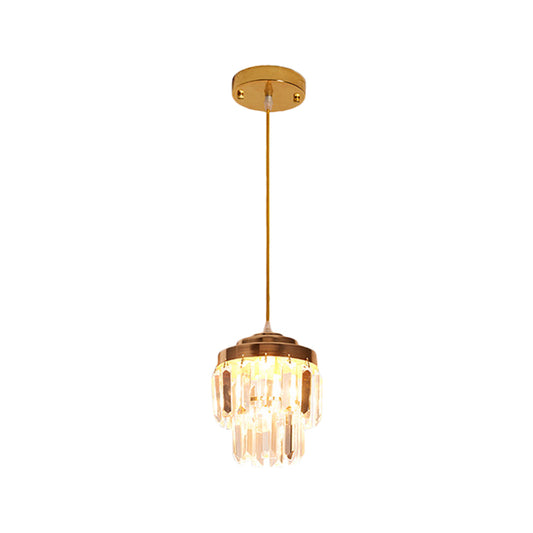 2 Tiers Crystal Pendant Light Modern 1 Bulb Corridor Ceiling Suspension Lamp in Black/Gold Clearhalo 'Ceiling Lights' 'Modern Pendants' 'Modern' 'Pendant Lights' 'Pendants' Lighting' 1432627