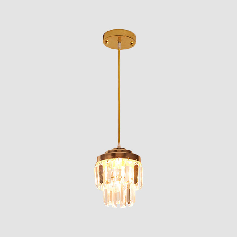 2 Tiers Crystal Pendant Light Modern 1 Bulb Corridor Ceiling Suspension Lamp in Black/Gold Clearhalo 'Ceiling Lights' 'Modern Pendants' 'Modern' 'Pendant Lights' 'Pendants' Lighting' 1432628