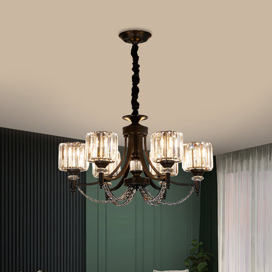 3/6 Bulbs Suspension Light Traditional Cylindrical Shade Clear Crystal Ceiling Chandelier with Black Arm Clearhalo 'Ceiling Lights' 'Chandeliers' Lighting' options 1432664