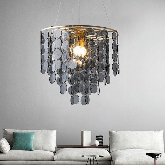 Gold Taper Chandelier Lamp Modern Circular-Crystal Strands 6 Heads Great Room Hanging Light Fixture Clearhalo 'Ceiling Lights' 'Chandeliers' 'Modern Chandeliers' 'Modern' Lighting' 1432717