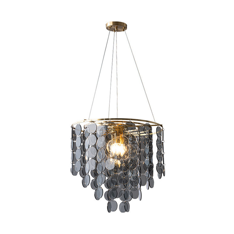 Gold Taper Chandelier Lamp Modern Circular-Crystal Strands 6 Heads Great Room Hanging Light Fixture Clearhalo 'Ceiling Lights' 'Chandeliers' 'Modern Chandeliers' 'Modern' Lighting' 1432718