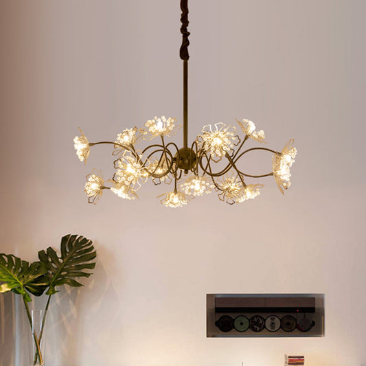 Bronze 16 Bulbs Chandelier Lighting Contemporary Metal Floral Pendant Light Kit with Crystal Beads Clearhalo 'Ceiling Lights' 'Chandeliers' 'Modern Chandeliers' 'Modern' Lighting' 1432721
