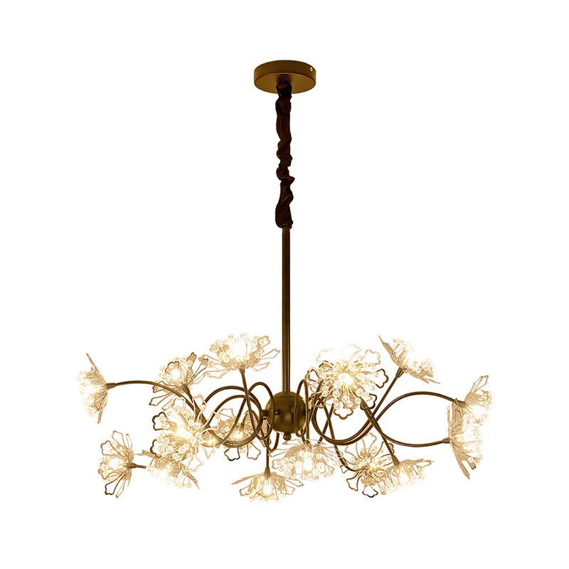 Bronze 16 Bulbs Chandelier Lighting Contemporary Metal Floral Pendant Light Kit with Crystal Beads Clearhalo 'Ceiling Lights' 'Chandeliers' 'Modern Chandeliers' 'Modern' Lighting' 1432722