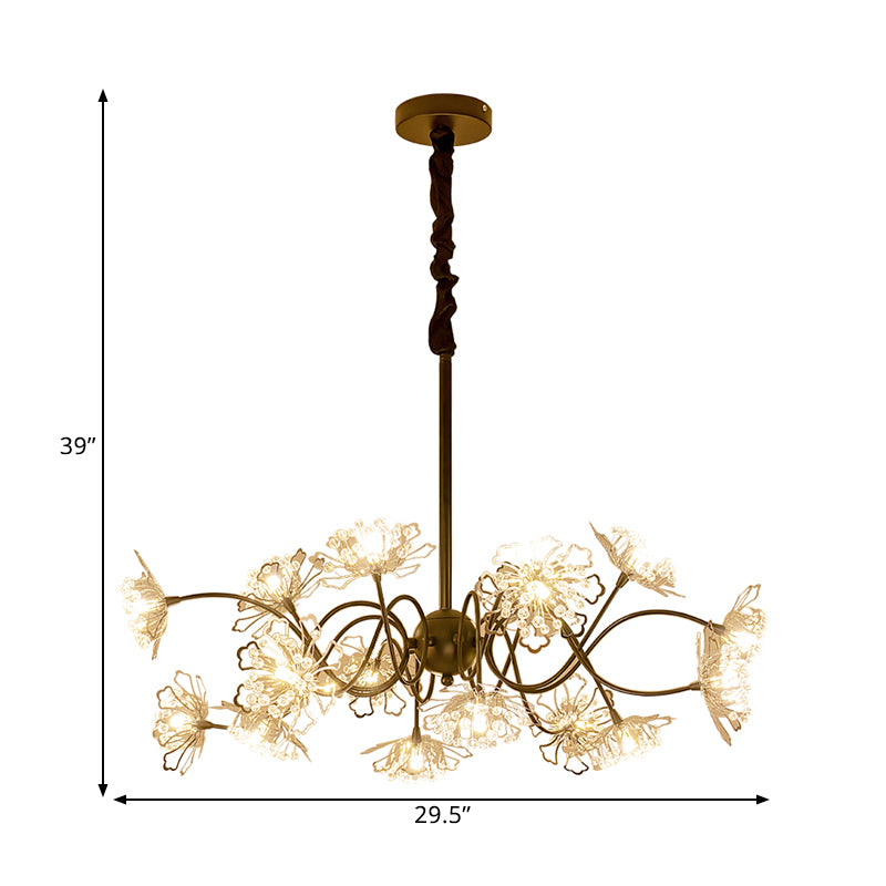 Bronze 16 Bulbs Chandelier Lighting Contemporary Metal Floral Pendant Light Kit with Crystal Beads Clearhalo 'Ceiling Lights' 'Chandeliers' 'Modern Chandeliers' 'Modern' Lighting' 1432723