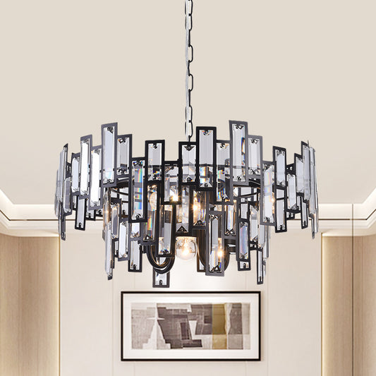 6 Bulbs Clear Crystal Blocks Embedded Chandelier Contemporary Gold/Black Round Bedroom Suspension Light Black Clearhalo 'Ceiling Lights' 'Chandeliers' 'Modern Chandeliers' 'Modern' Lighting' 1432741
