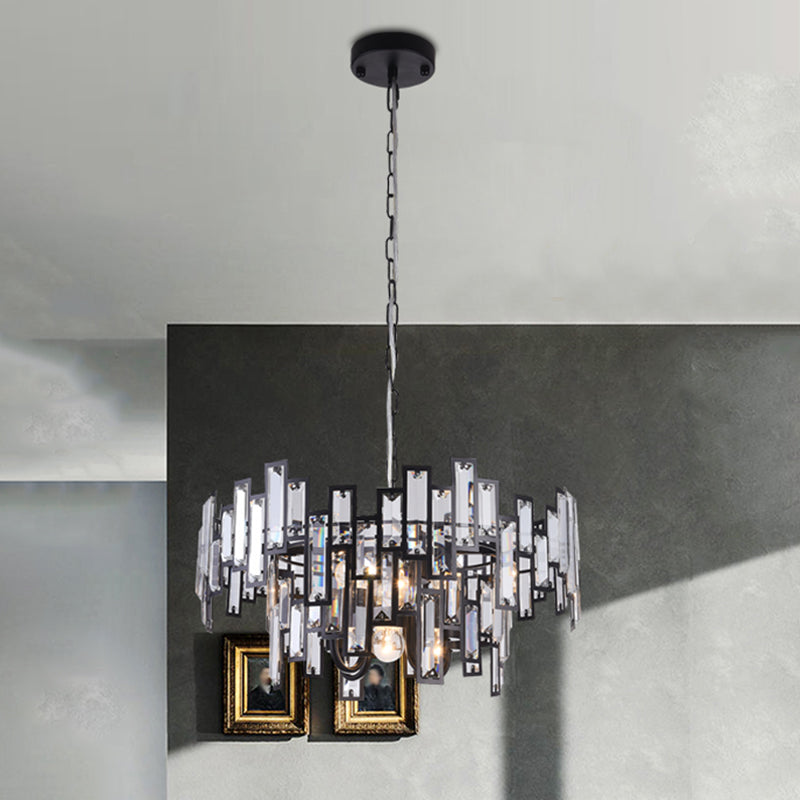 6 Bulbs Clear Crystal Blocks Embedded Chandelier Contemporary Gold/Black Round Bedroom Suspension Light Clearhalo 'Ceiling Lights' 'Chandeliers' 'Modern Chandeliers' 'Modern' Lighting' 1432742