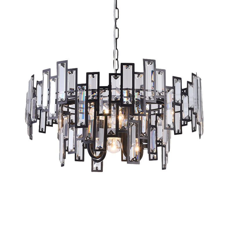 6 Bulbs Clear Crystal Blocks Embedded Chandelier Contemporary Gold/Black Round Bedroom Suspension Light Clearhalo 'Ceiling Lights' 'Chandeliers' 'Modern Chandeliers' 'Modern' Lighting' 1432743