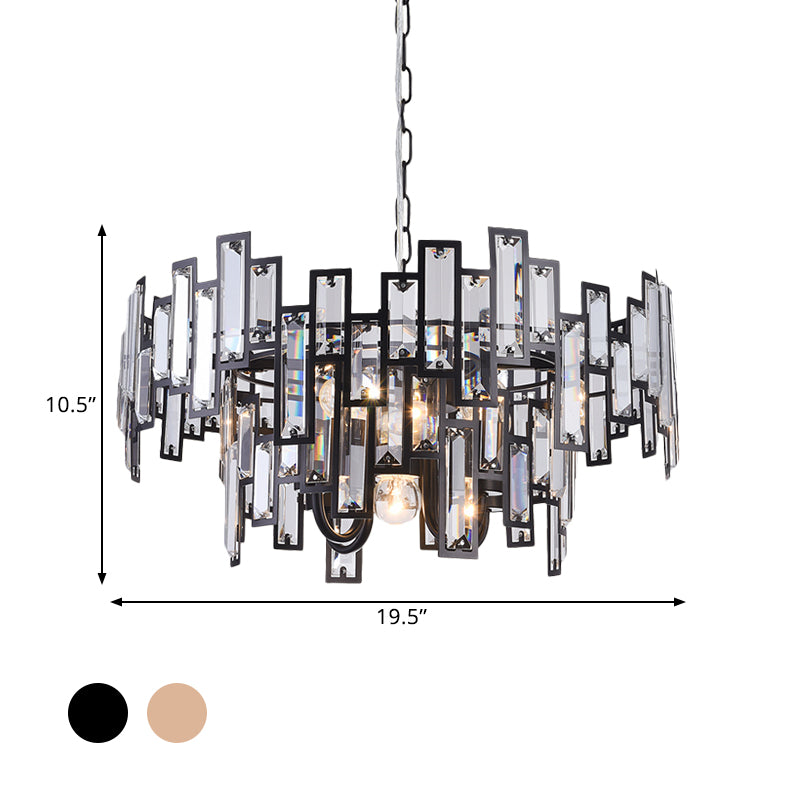 6 Bulbs Clear Crystal Blocks Embedded Chandelier Contemporary Gold/Black Round Bedroom Suspension Light Clearhalo 'Ceiling Lights' 'Chandeliers' 'Modern Chandeliers' 'Modern' Lighting' 1432744