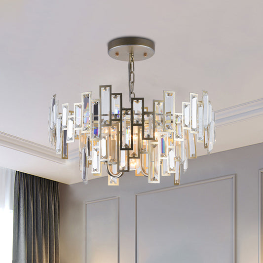 6 Bulbs Clear Crystal Blocks Embedded Chandelier Contemporary Gold/Black Round Bedroom Suspension Light Gold Clearhalo 'Ceiling Lights' 'Chandeliers' 'Modern Chandeliers' 'Modern' Lighting' 1432745