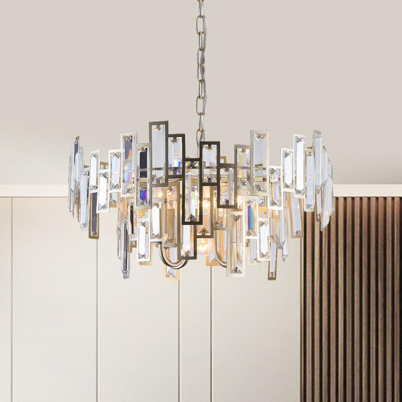 6 Bulbs Clear Crystal Blocks Embedded Chandelier Contemporary Gold/Black Round Bedroom Suspension Light Clearhalo 'Ceiling Lights' 'Chandeliers' 'Modern Chandeliers' 'Modern' Lighting' 1432746