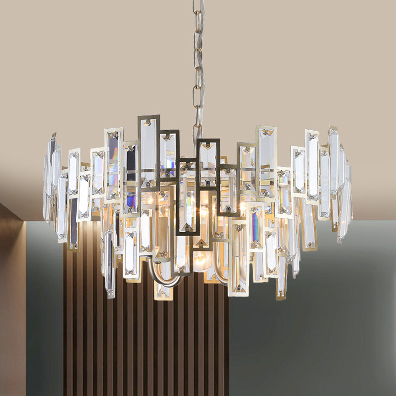 6 Bulbs Clear Crystal Blocks Embedded Chandelier Contemporary Gold/Black Round Bedroom Suspension Light Clearhalo 'Ceiling Lights' 'Chandeliers' 'Modern Chandeliers' 'Modern' Lighting' 1432747