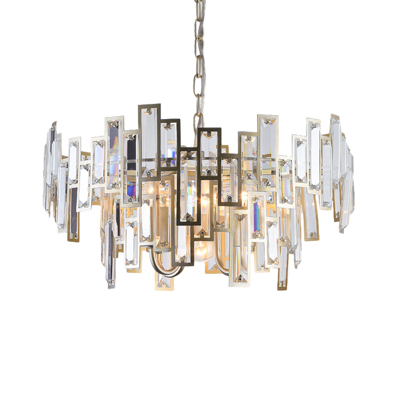 6 Bulbs Clear Crystal Blocks Embedded Chandelier Contemporary Gold/Black Round Bedroom Suspension Light Clearhalo 'Ceiling Lights' 'Chandeliers' 'Modern Chandeliers' 'Modern' Lighting' 1432748