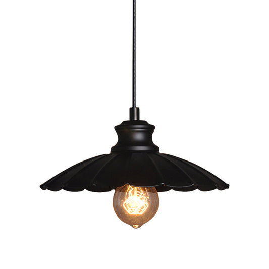 Metallic Black Pendant Lamp Scalloped Shade 1 Light Retro Style Hanging Ceiling Light for Kitchen Clearhalo 'Ceiling Lights' 'Modern Pendants' 'Modern' 'Pendant Lights' 'Pendants' Lighting' 143274