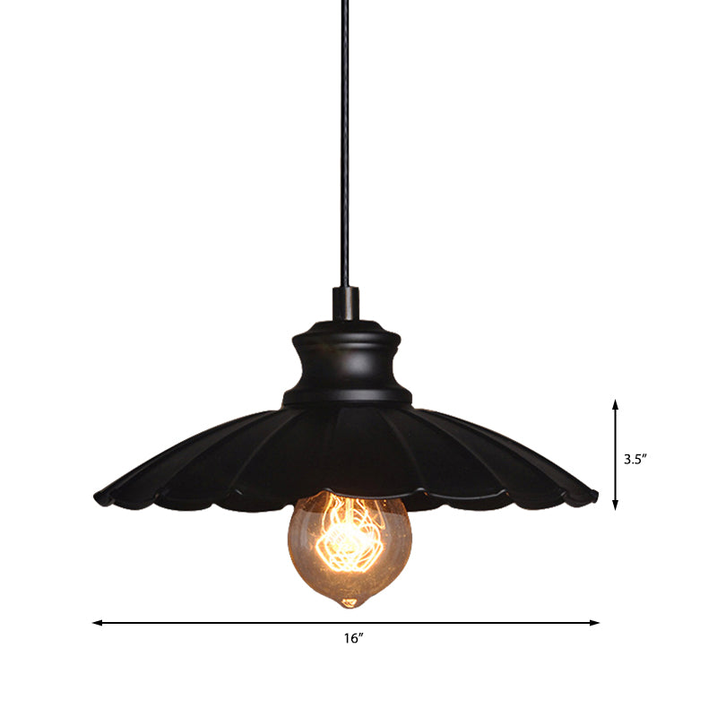 Metallic Black Pendant Lamp Scalloped Shade 1 Light Retro Style Hanging Ceiling Light for Kitchen Clearhalo 'Ceiling Lights' 'Modern Pendants' 'Modern' 'Pendant Lights' 'Pendants' Lighting' 143275