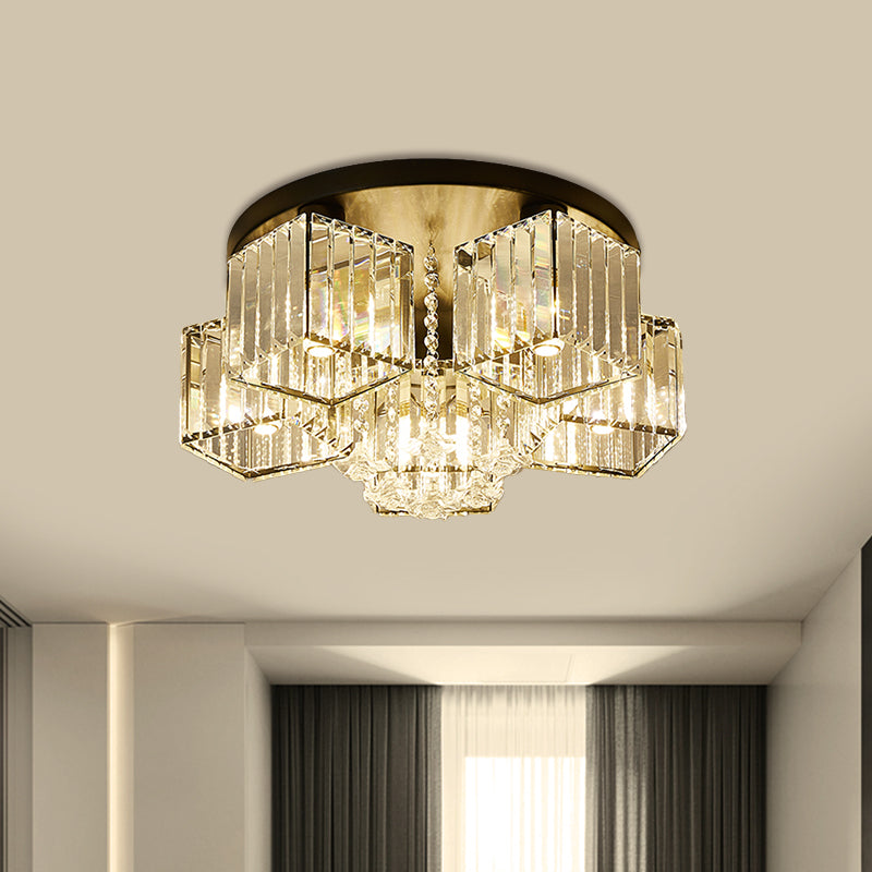 Black Canopy 5/6 Bulbs Flush Mount Contemporary Clear Crystal Cubic Shade Ceiling Light Fixture with Flower Draping 5 Black Clearhalo 'Ceiling Lights' 'Close To Ceiling Lights' 'Close to ceiling' 'Flush mount' Lighting' 1432773