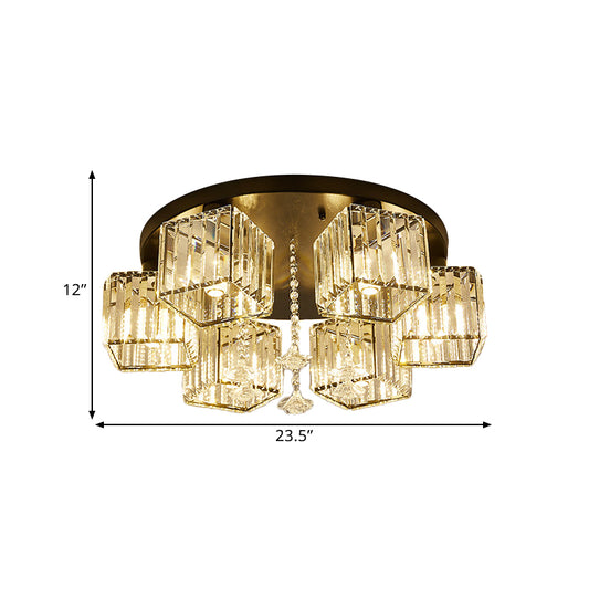 Black Canopy 5/6 Bulbs Flush Mount Contemporary Clear Crystal Cubic Shade Ceiling Light Fixture with Flower Draping Clearhalo 'Ceiling Lights' 'Close To Ceiling Lights' 'Close to ceiling' 'Flush mount' Lighting' 1432781