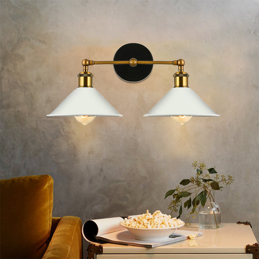 2 Lights Cone Wall Sconce Vintage Stylish Antique Brass Metallic Wall Mount Lighting for Living Room Antique Brass Clearhalo 'Cast Iron' 'Glass' 'Industrial' 'Modern wall lights' 'Modern' 'Tiffany' 'Traditional wall lights' 'Wall Lamps & Sconces' 'Wall Lights' Lighting' 143278