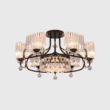 Crystal Trapezoid Lighting Fixture Contemporary 4/8 Bulbs Dinning Room Semi Flush with Black Frame Clearhalo 'Ceiling Lights' 'Close To Ceiling Lights' 'Close to ceiling' 'Semi-flushmount' Lighting' 1432796