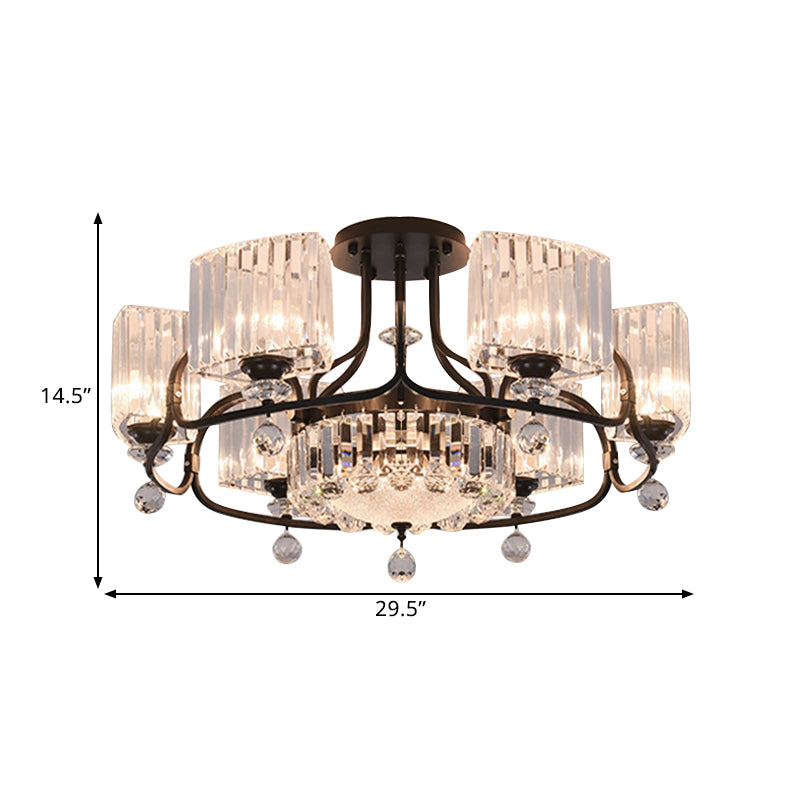 Crystal Trapezoid Lighting Fixture Contemporary 4/8 Bulbs Dinning Room Semi Flush with Black Frame Clearhalo 'Ceiling Lights' 'Close To Ceiling Lights' 'Close to ceiling' 'Semi-flushmount' Lighting' 1432797