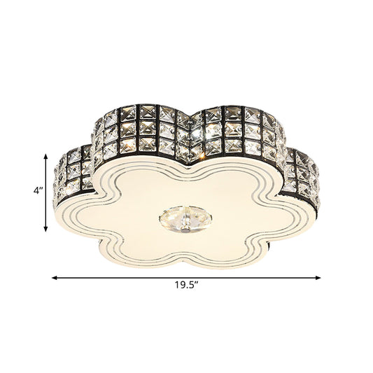 Square-Cut Crystals White Flush Mount Lighting Floral LED Modern Close to Ceiling Light, 15.5"/19.5" Width Clearhalo 'Ceiling Lights' 'Close To Ceiling Lights' 'Close to ceiling' 'Flush mount' Lighting' 1432813