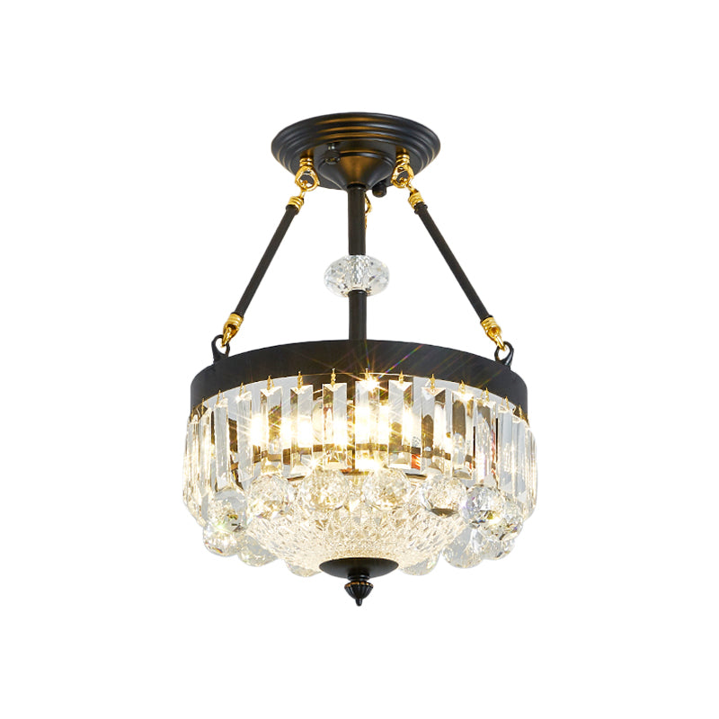 14.5"/18.5" Wide 4/6 Heads Ceiling Mount Contemporary Bowl Clear Crystal Balls Semi Flush Light with Black Frame Clearhalo 'Ceiling Lights' 'Close To Ceiling Lights' 'Close to ceiling' 'Semi-flushmount' Lighting' 1432821