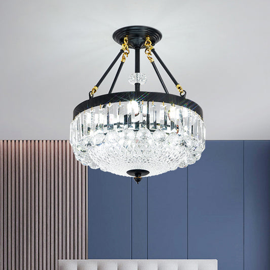 14.5"/18.5" Wide 4/6 Heads Ceiling Mount Contemporary Bowl Clear Crystal Balls Semi Flush Light with Black Frame Black 18.5" Clearhalo 'Ceiling Lights' 'Close To Ceiling Lights' 'Close to ceiling' 'Semi-flushmount' Lighting' 1432823