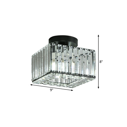 Round/Square Shade Porch Flush Light Fixture Modern Clear Faceted Crystals 1 Head Black Canopy Ceiling Lamp Clearhalo 'Ceiling Lights' 'Close To Ceiling Lights' 'Close to ceiling' 'Flush mount' Lighting' 1432910