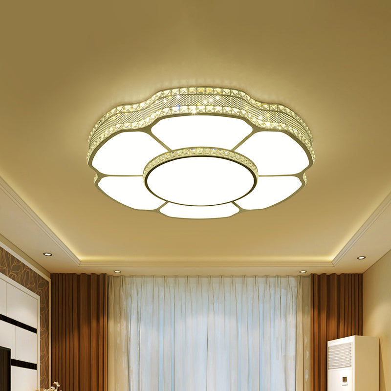 Floral Parlor Flush Mount Modern Beveled Crystal Blocks LED White Ceiling Lighting in White/Warm Light, 8.5"/19.5" Width White Warm Clearhalo 'Ceiling Lights' 'Close To Ceiling Lights' 'Close to ceiling' 'Flush mount' Lighting' 1432935