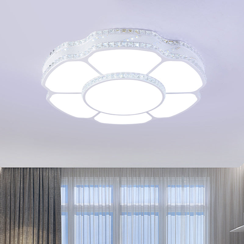 Floral Parlor Flush Mount Modern Beveled Crystal Blocks LED White Ceiling Lighting in White/Warm Light, 8.5"/19.5" Width White White Clearhalo 'Ceiling Lights' 'Close To Ceiling Lights' 'Close to ceiling' 'Flush mount' Lighting' 1432936