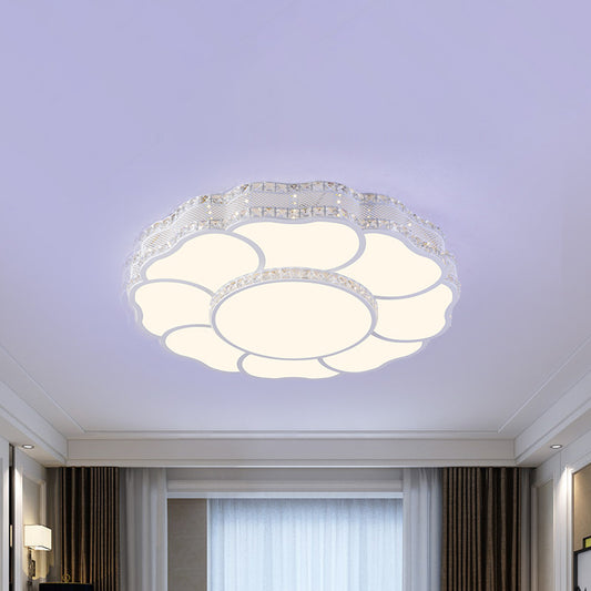 23.5"/19.5" Wide LED Flush Light Contemporary Blossom Faceted Crystals Close to Ceiling Lamp in White White Clearhalo 'Ceiling Lights' 'Close To Ceiling Lights' 'Close to ceiling' 'Flush mount' Lighting' 1432947