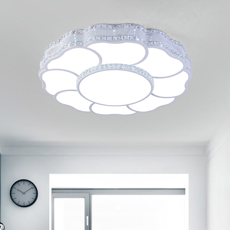 23.5"/19.5" Wide LED Flush Light Contemporary Blossom Faceted Crystals Close to Ceiling Lamp in White Clearhalo 'Ceiling Lights' 'Close To Ceiling Lights' 'Close to ceiling' 'Flush mount' Lighting' 1432948