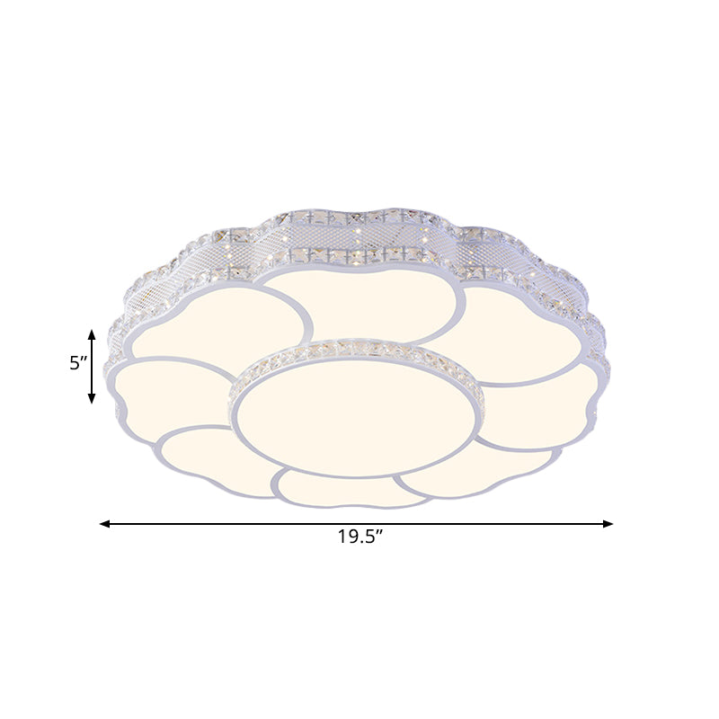 23.5"/19.5" Wide LED Flush Light Contemporary Blossom Faceted Crystals Close to Ceiling Lamp in White Clearhalo 'Ceiling Lights' 'Close To Ceiling Lights' 'Close to ceiling' 'Flush mount' Lighting' 1432950