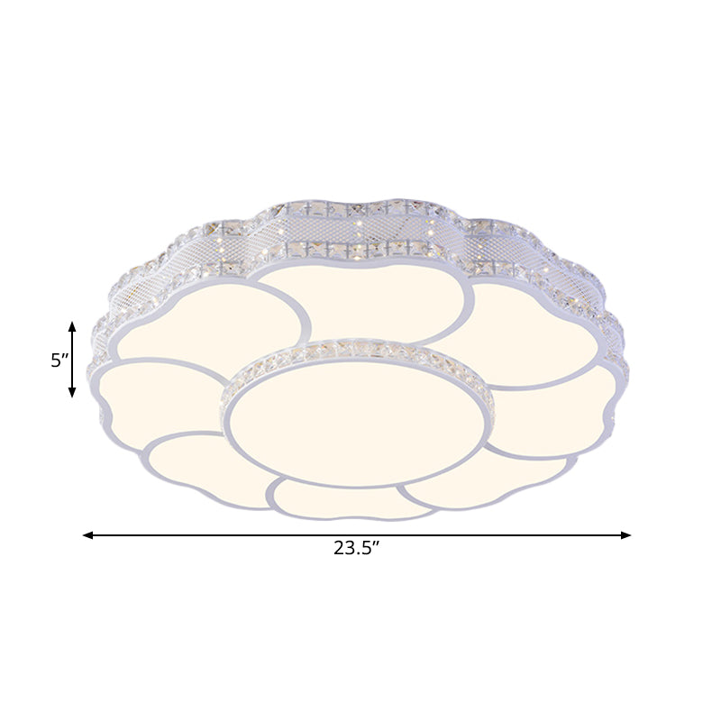 23.5"/19.5" Wide LED Flush Light Contemporary Blossom Faceted Crystals Close to Ceiling Lamp in White Clearhalo 'Ceiling Lights' 'Close To Ceiling Lights' 'Close to ceiling' 'Flush mount' Lighting' 1432951