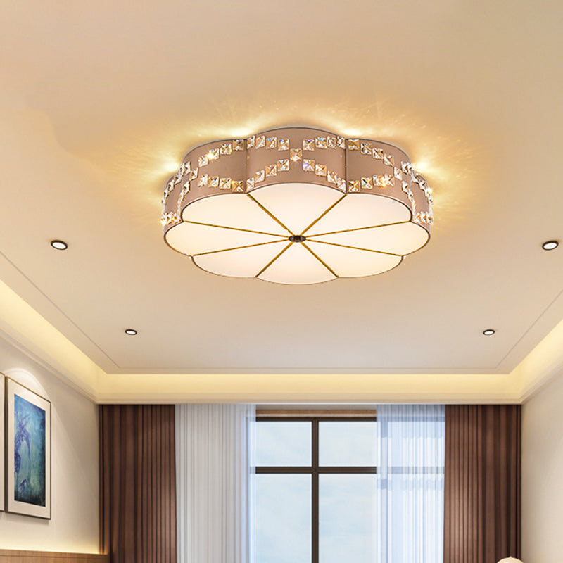 Clear Crystal Blocks Gold Finish Light Fixture Flower 15.5"/19.5" W LED Modern Flushmount Ceiling Lamp Gold Clearhalo 'Ceiling Lights' 'Close To Ceiling Lights' 'Close to ceiling' 'Flush mount' Lighting' 1432952