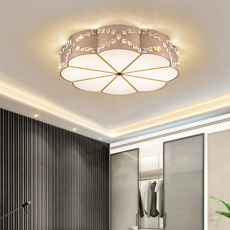 Clear Crystal Blocks Gold Finish Light Fixture Flower 15.5"/19.5" W LED Modern Flushmount Ceiling Lamp Clearhalo 'Ceiling Lights' 'Close To Ceiling Lights' 'Close to ceiling' 'Flush mount' Lighting' 1432953